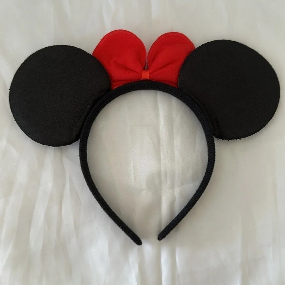 Set of 2 Mouse Ears Headbands Black Velvet Sparkle Red Sequin Bow Party Supplies